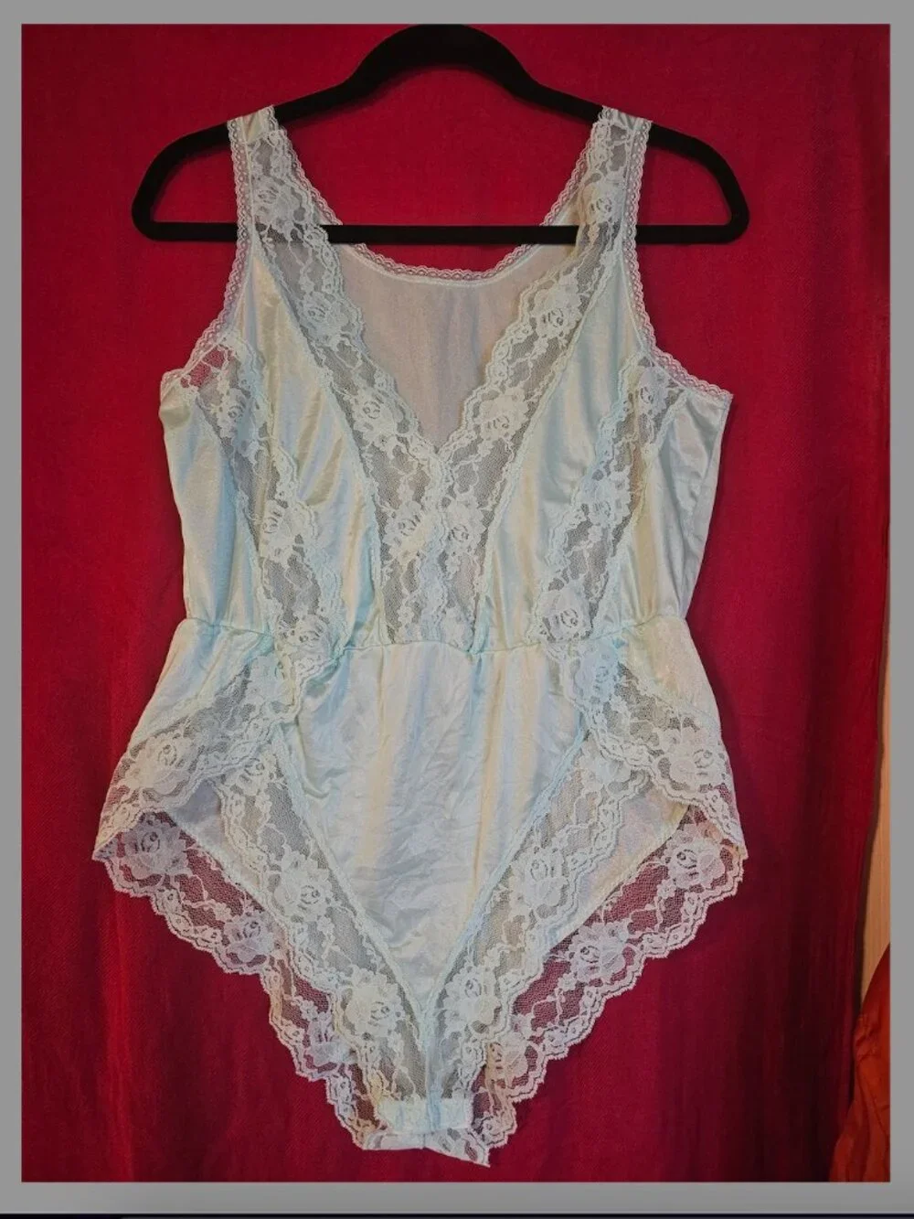 Authentic Vintage Lingerie - Mint Satin & Lace Bodysuit / Teddy Size Small